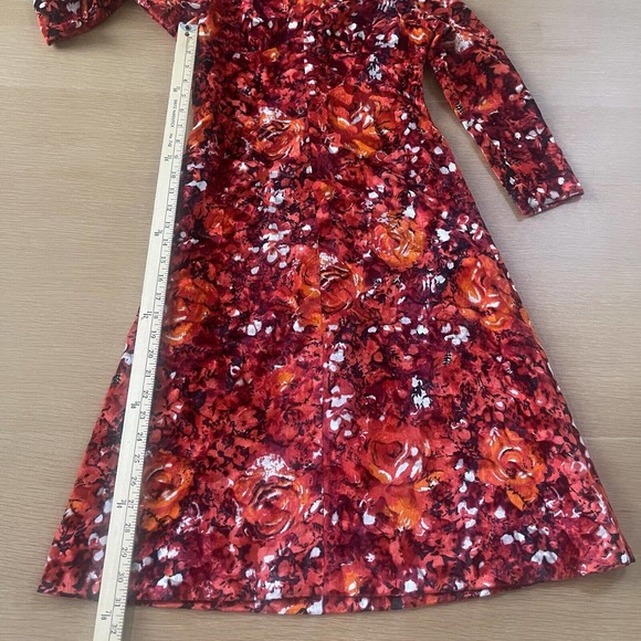 Women's Vintage 60s 70s Handmade Floral Red 3/4 Sleeve One Of A Kind Dress Sz 2 - Picture 5 of 7